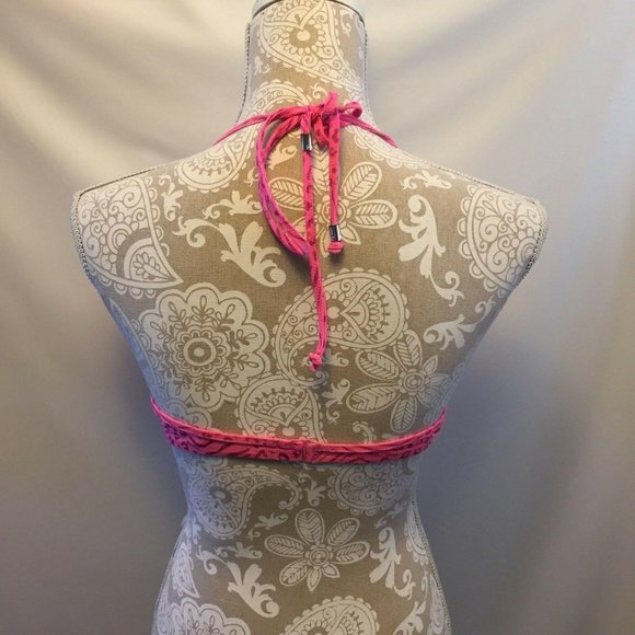 Pink Victoria Secret Swim Halter Top Size L Animal Print Bikini Padded Cups - Picture 6 of 10
